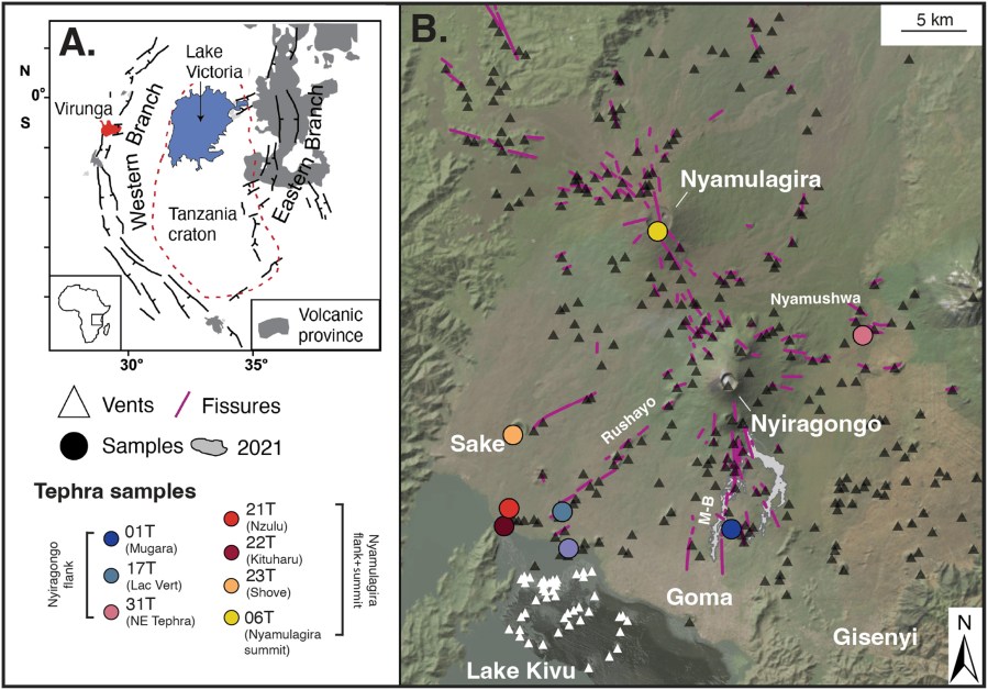 Magma sources, crustal storage depths, and degassing of alkalic, CO2-rich magmas at Nyiragongo and Nyamulagira Volcanoes, Democratic Republic of the Congo